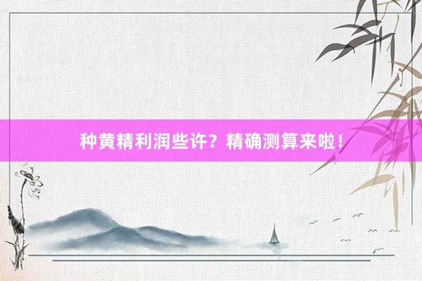 种黄精利润些许？精确测算来啦！